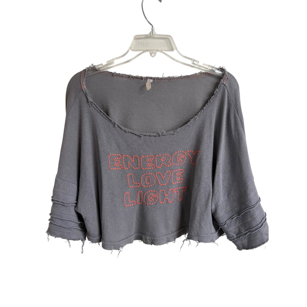 FP Movement Free People Energy Love Light Cropped Sweatshirt Gray Raw Edge XS